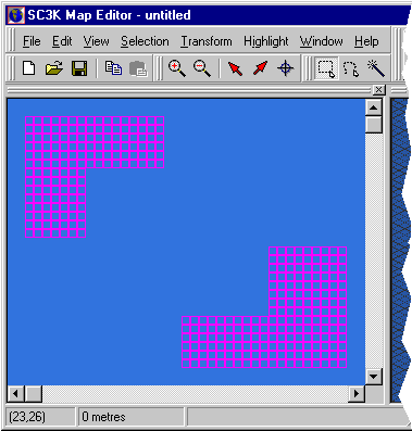 Selections near top left and bottom right with centre removed